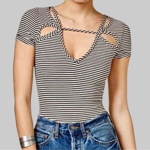 {Free People} "Frenchie" Black & White Cut Out Bodycon Top